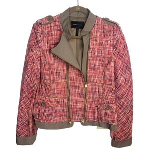 BCBGMaxAzria Military Moto Double Zipper  Tweed‎ boucle Convertible Jacket, M